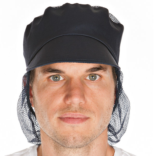 Schildmütze mit Haarschutz und Netzteil aus Polycotton, Einheitsgröße, 5 x 10 Stück, blau