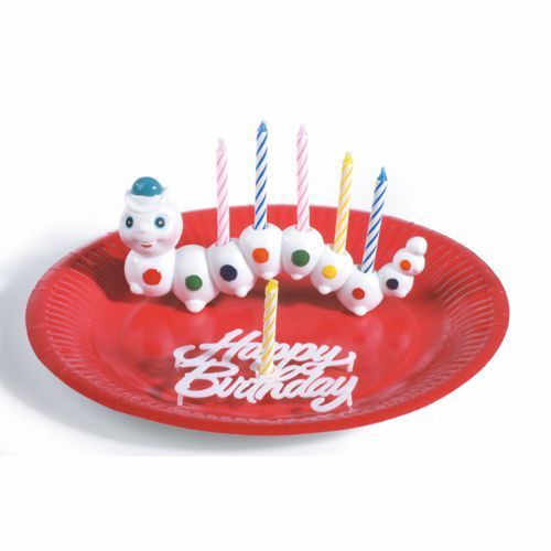 Halter für Geburtstagskerzen 6,5 cm x 15 cm "Würmli" mit 6 Kerzen, 8 x 1 Stück
