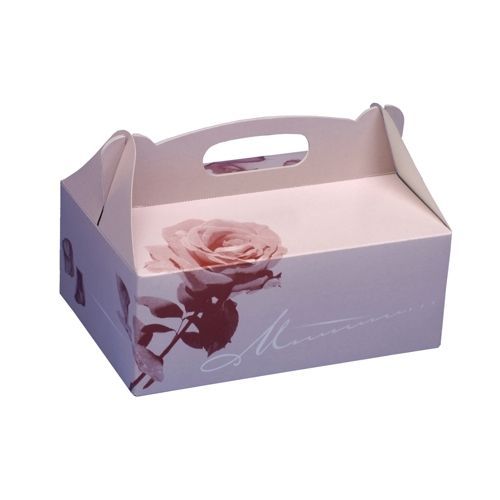 Gebäck-Kartons, Pappe eckig 20 cm x 13 cm x 9 cm rosé mit Tragegriff, 10 x 20 Stück