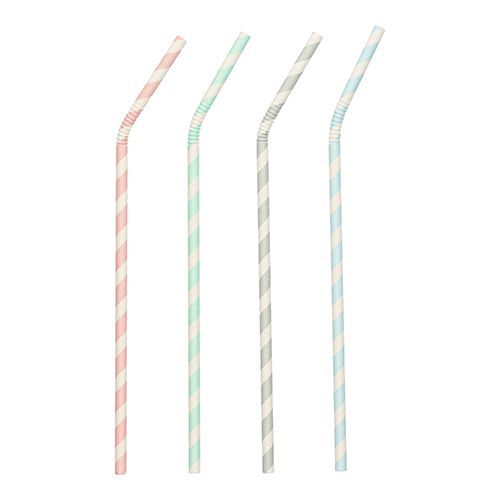Trinkhalme, Papier "pure" Ø 6 mm · 22 cm farbig sortiert "Stripes" biegbar 1.000 Stück