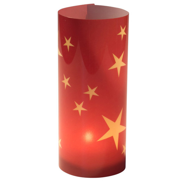 Windlicht Sterne, rot-gold, 1 Motivbogen + 1 LED-Teelicht mit Batterie