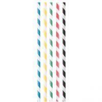 250  Papier Trinkhalme 0,6 x 20cm, Streifen farbig gemischt