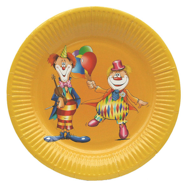 10  Pappteller Clown, bunt