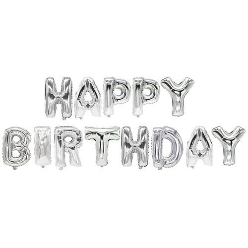 Folienluftballon-Set silber für Geburtstag "Happy Birthday", 12 Set