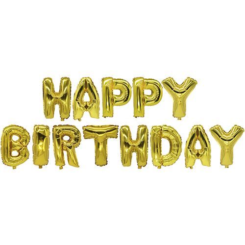 Folienluftballon-Set gold für Geburtstag "Happy Birthday", 12 Set